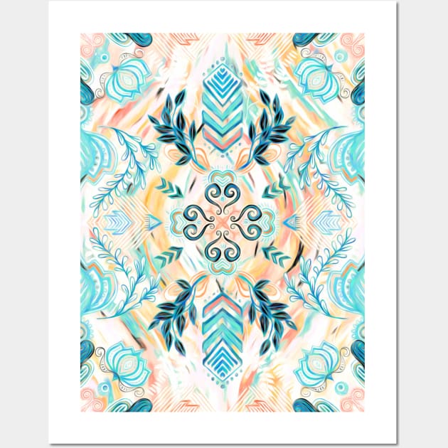 Abstract Painted Boho Pattern in Cyan & Teal Wall Art by micklyn